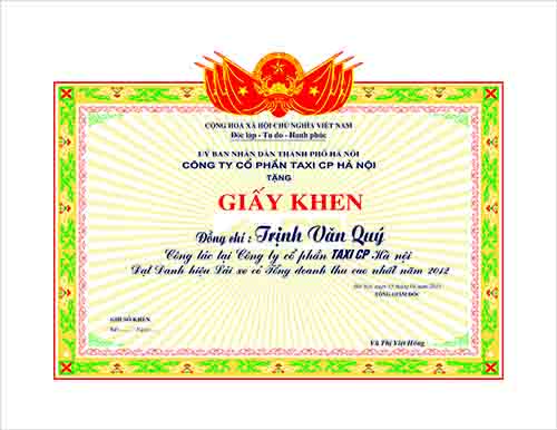 Giấy khen công ty 2