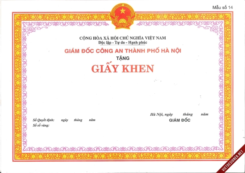 Giấy khen mẫu 3